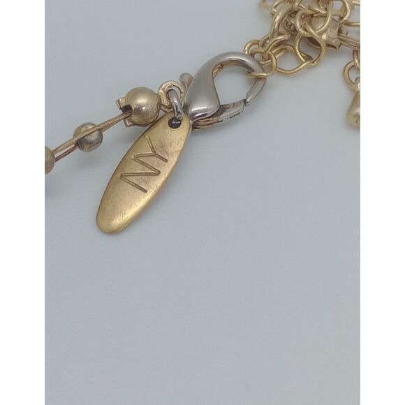 NY Gold Tone Floating Bead Circle Pendant 16-19" Multi Strand Wire Necklace - Picture 7 of 7